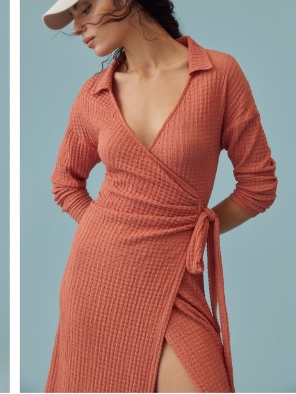 Anthropologie Waffle Wrap Midi Dress Orange Size S